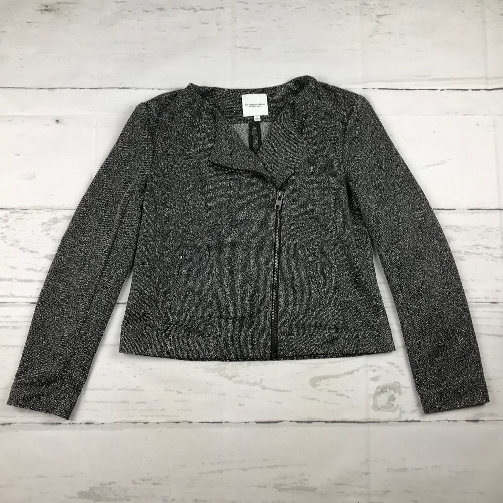 Catherine Malandrino Runway Style womens L gray marled asymmetric moto jacket